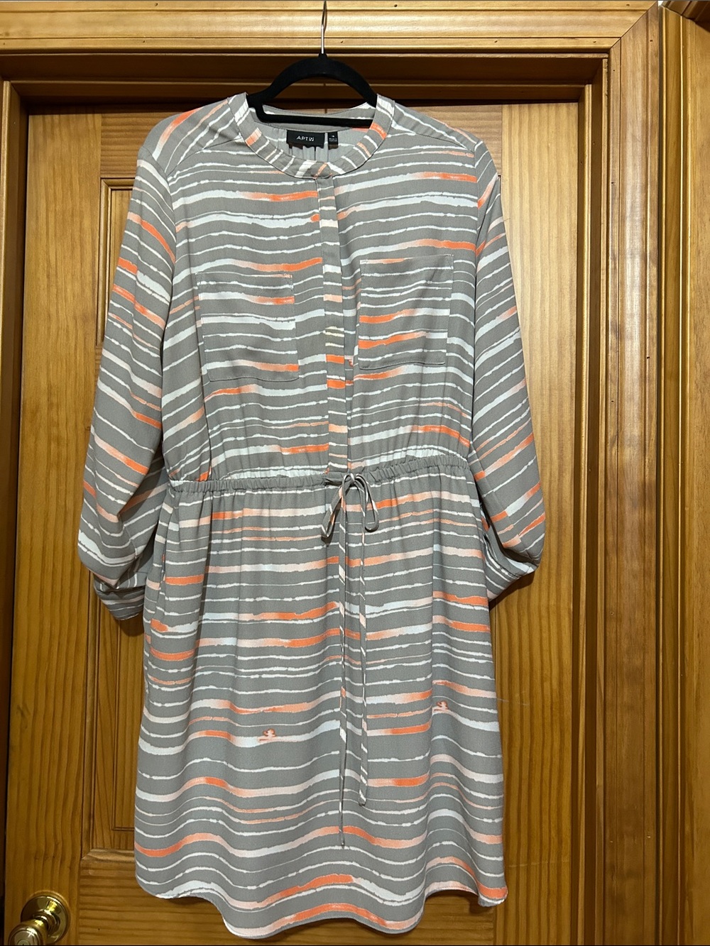 Apt. 9 Gray, Coral & White Striped Drawstring Midi Dress